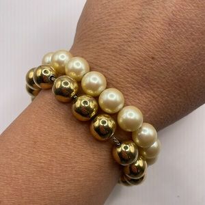 Vintage Monet Faux Pearl Double Layer Beaded Statement Bracelet